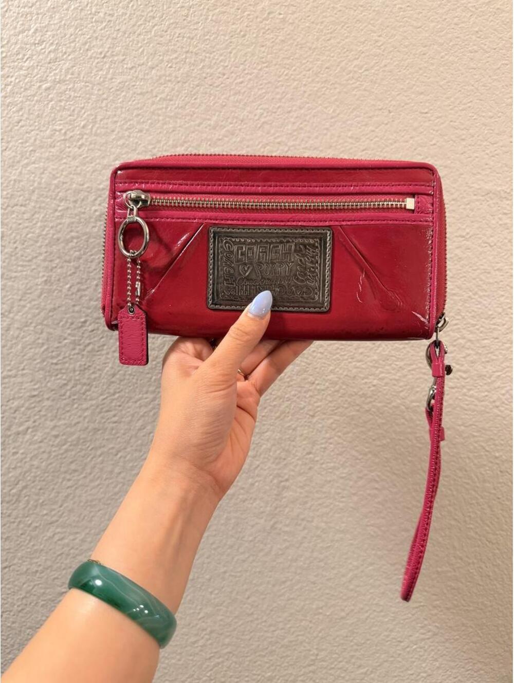 Coach Hot Pink Patent Poppy Wallet with Wristlet Strap